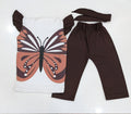 Flutter-Sleeve Butterfly Frock (Brown) Style Pants Set for Girls