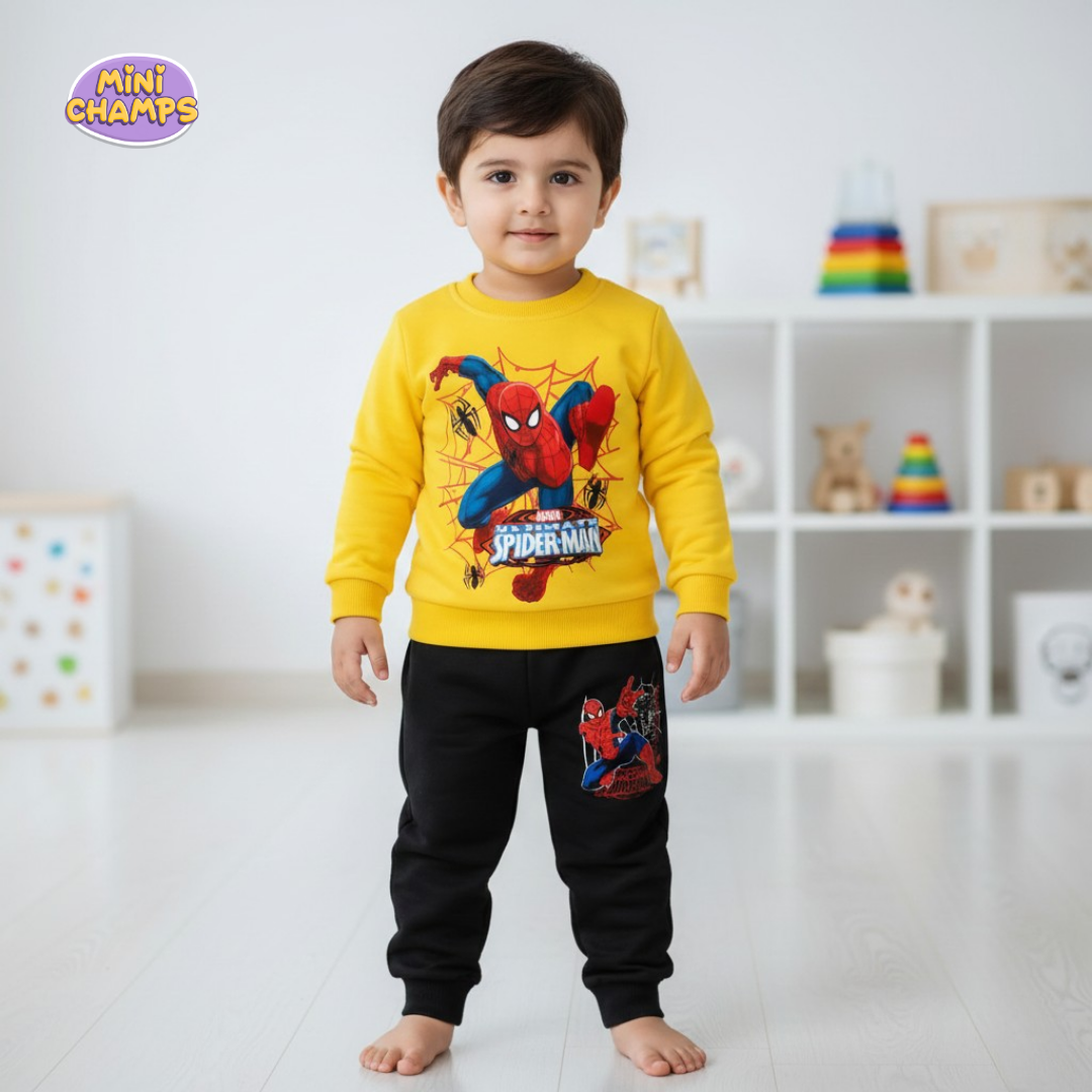 Spiderman Printed Sweatshirt Set - Yellow
