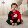 Bear Printed Sweatshirt Set - Red & Black