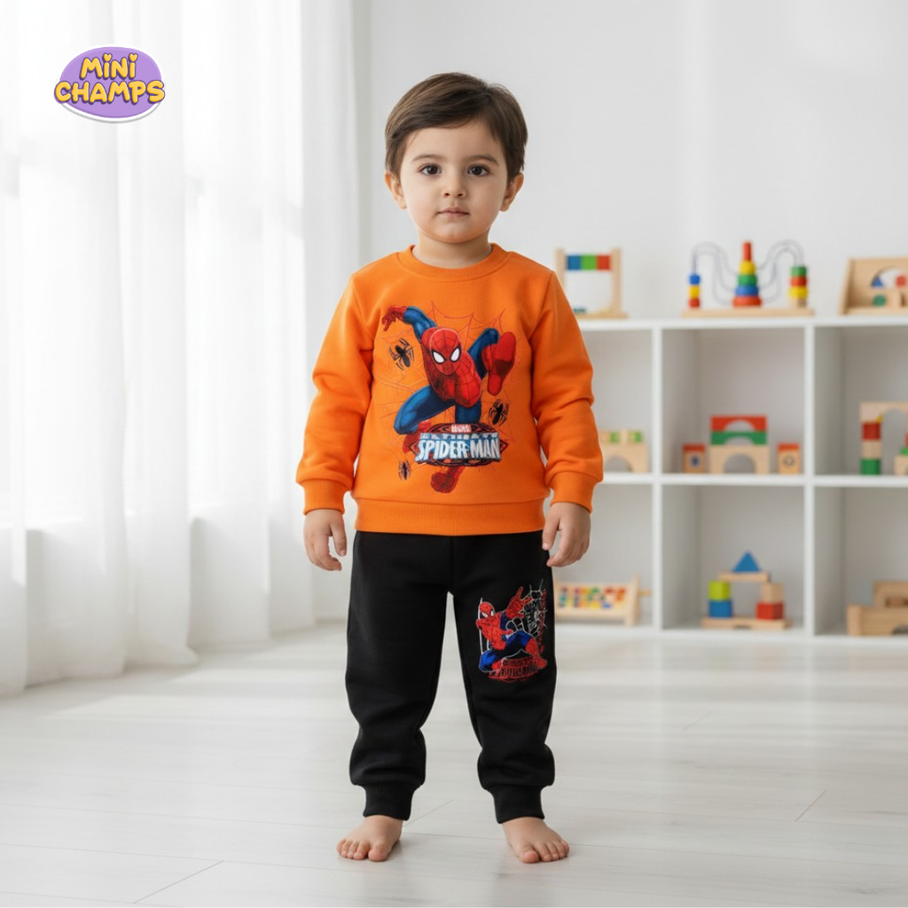 Spiderman Printed Sweatshirt Set - Orange