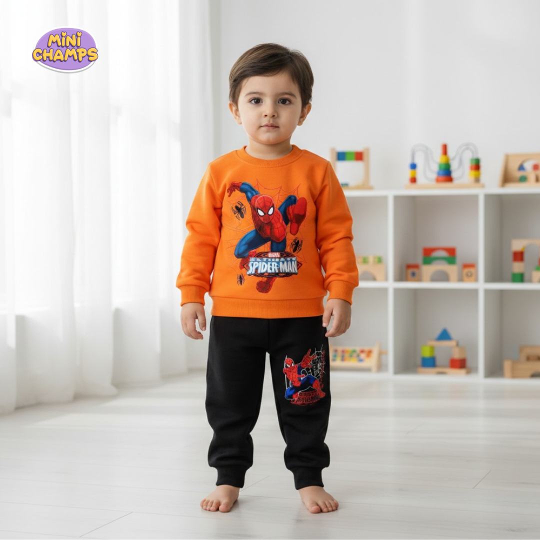 Spiderman Printed Sweatshirt Set - Orange