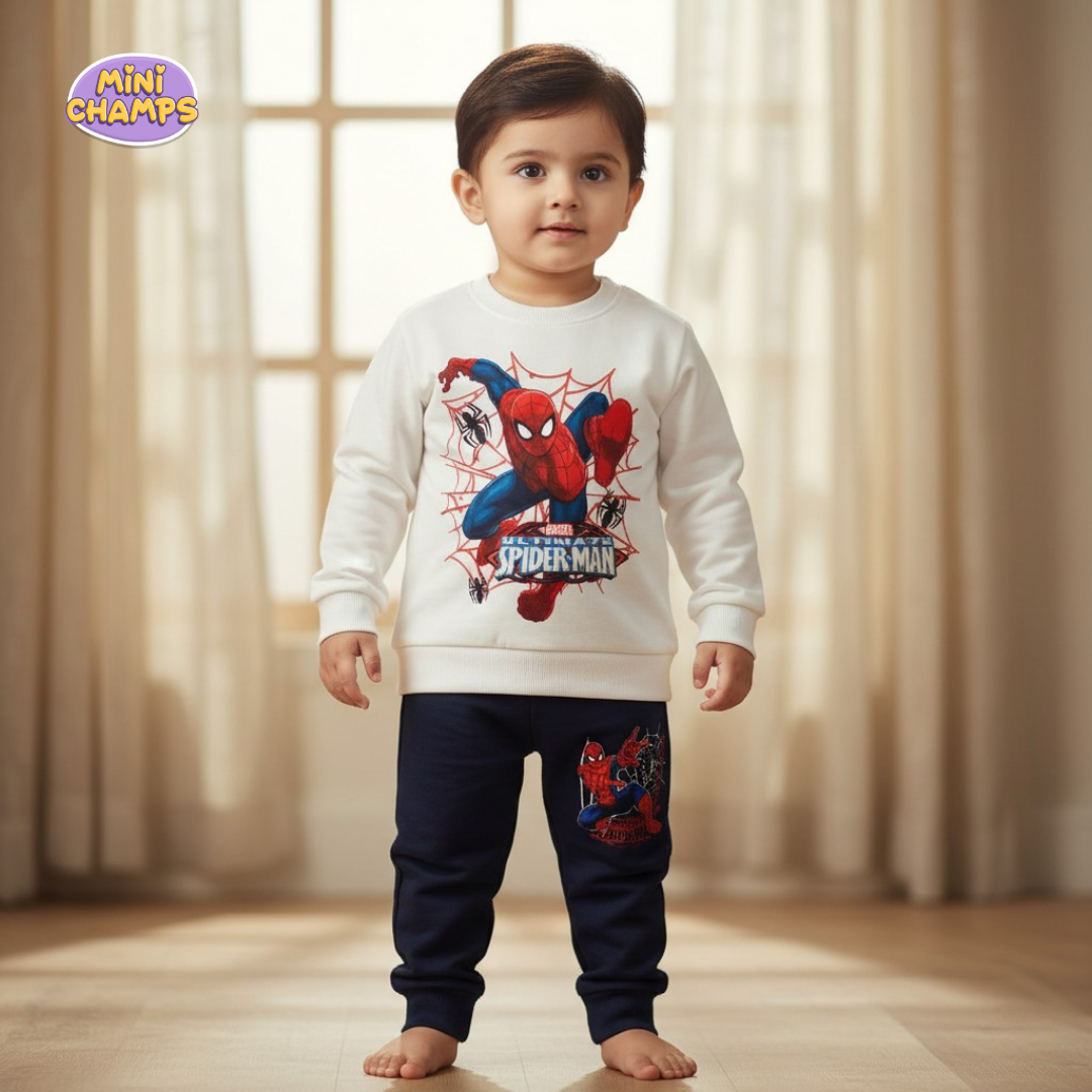 Spiderman Printed Sweatshirt Set - White