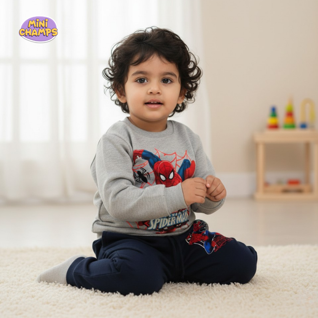 Spiderman Printed Sweatshirt Set - Grey