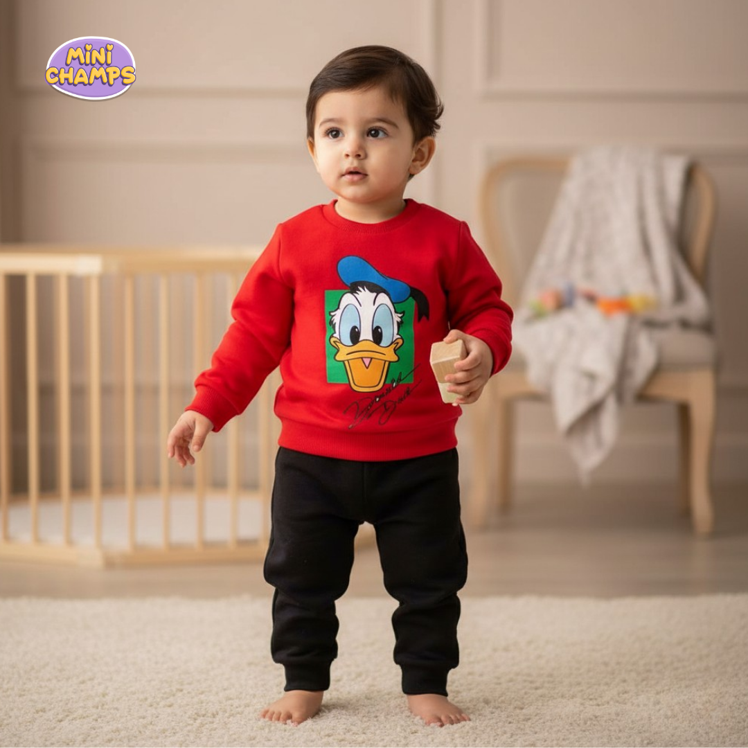 Donald Duck Printed Sweatshirt Set - Red