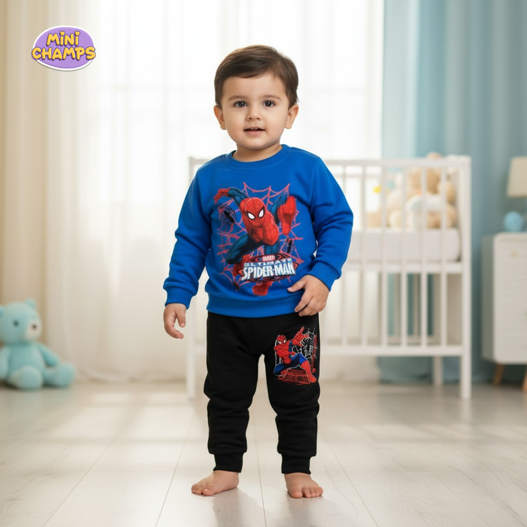Spiderman Printed Sweatshirt Set - Blue