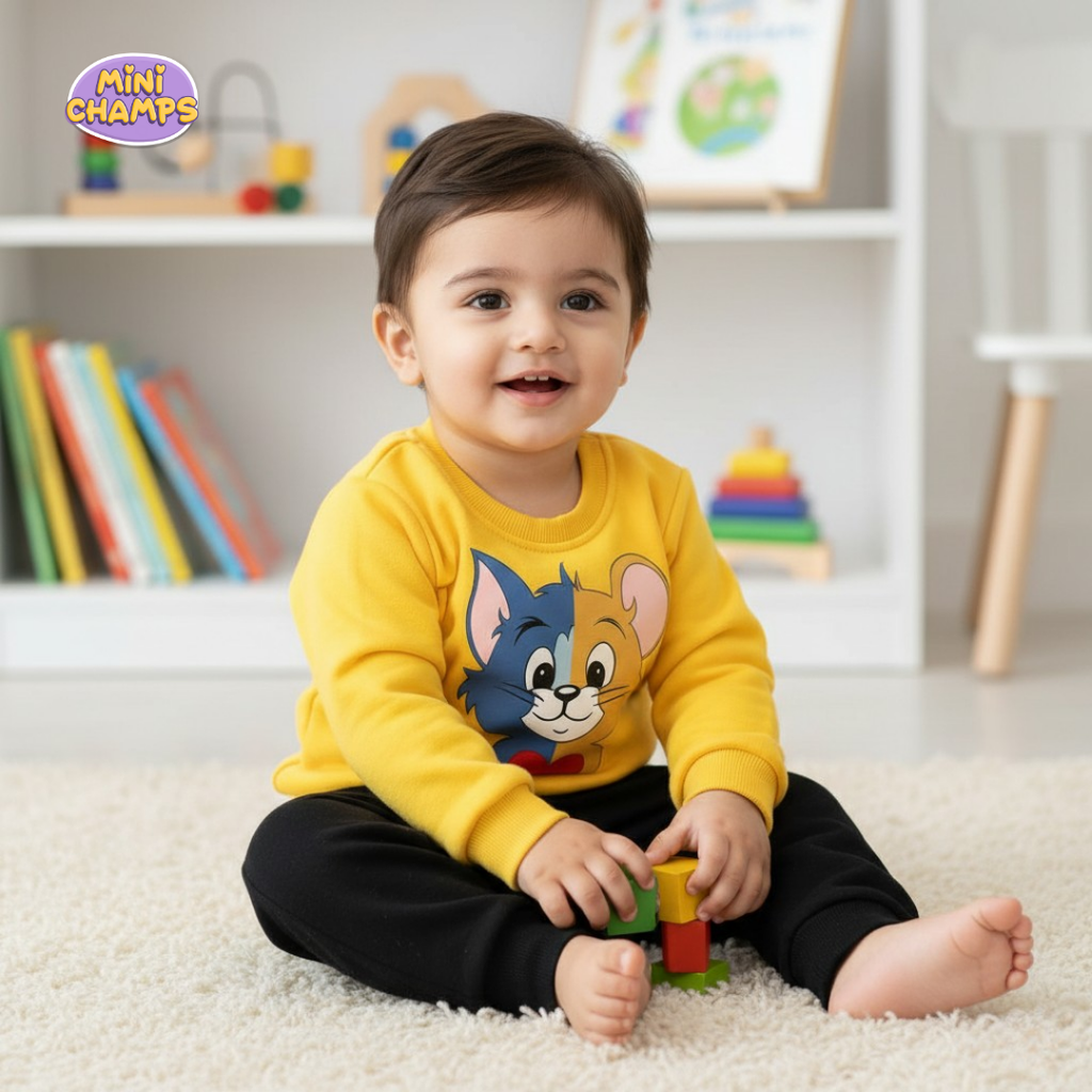 Tom and Jerry Printed Sweatshirt Set - Yellow