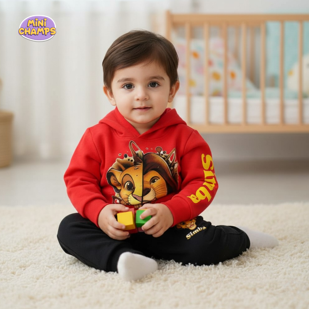 Lion Simba Hoodie With Trouser - Red
