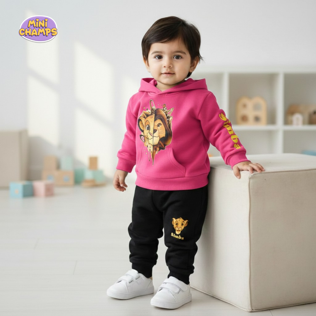 Lion Simba Hoodie With Trouser - Pink