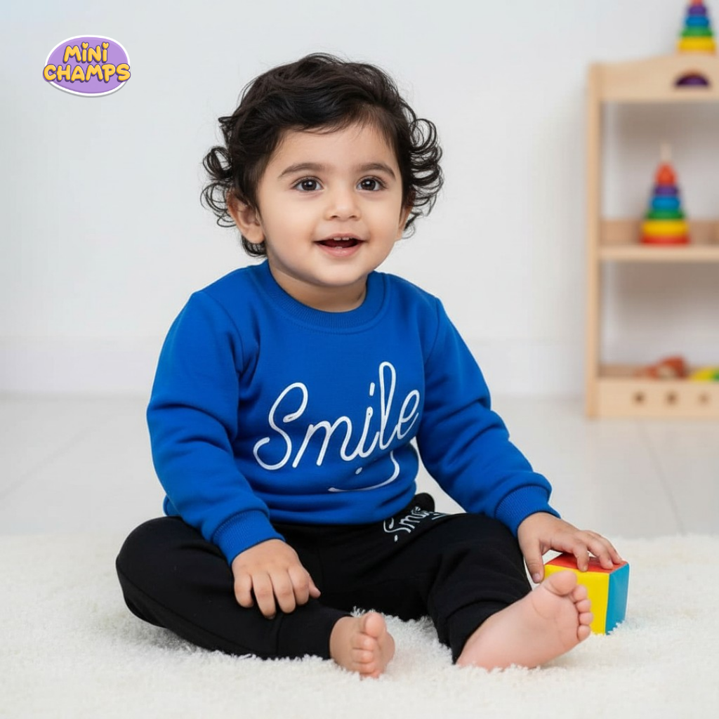 Smile Printed Sweatshirt & Trouser Set - Blue
