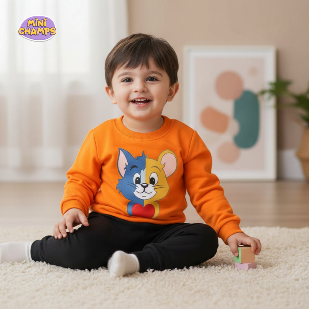 Tom and Jerry Printed Sweatshirt Set - Orange
