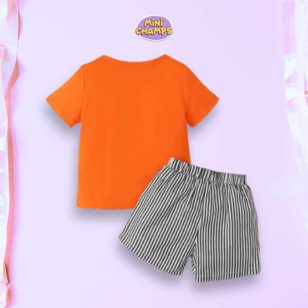 Orange White & Black Pocket Short Set