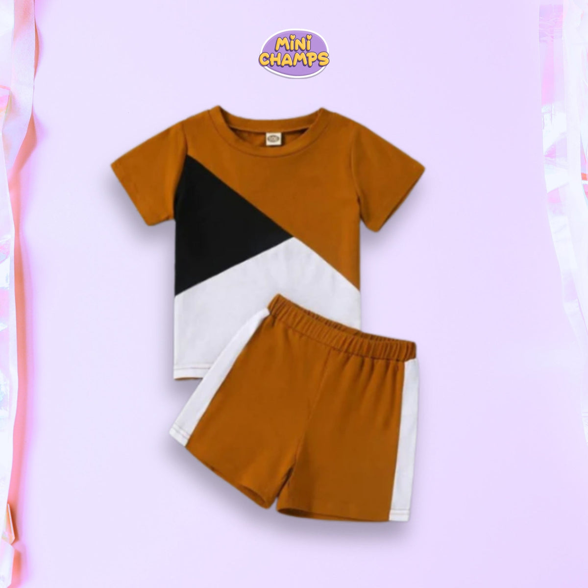 Brown Panel T-shirt Shorts Set