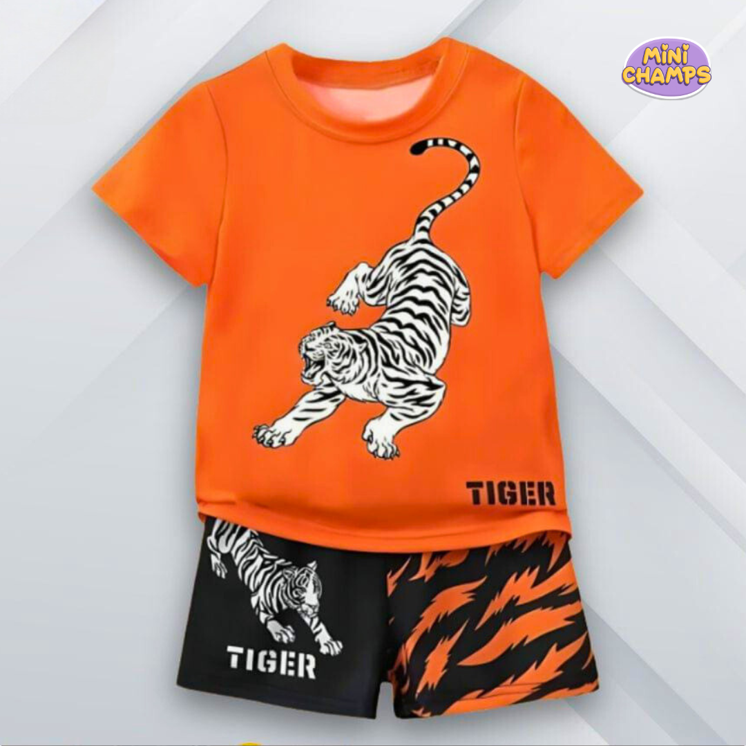 Orange Tiger Shorts Set