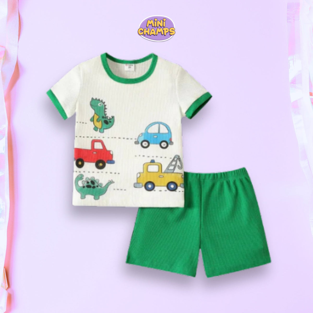 Green White Trucks Short Set