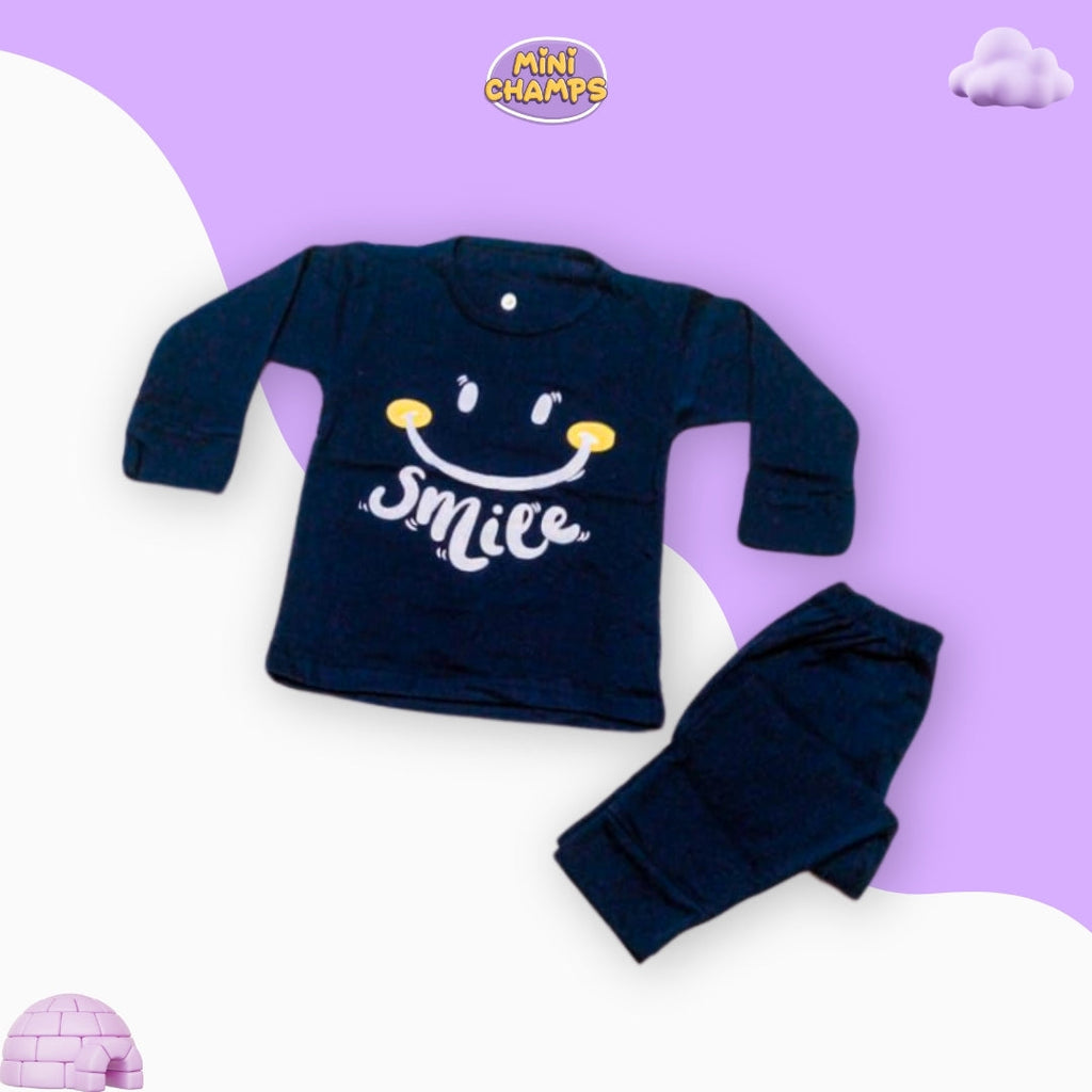 Navy Blue Smile Print Kids Wear