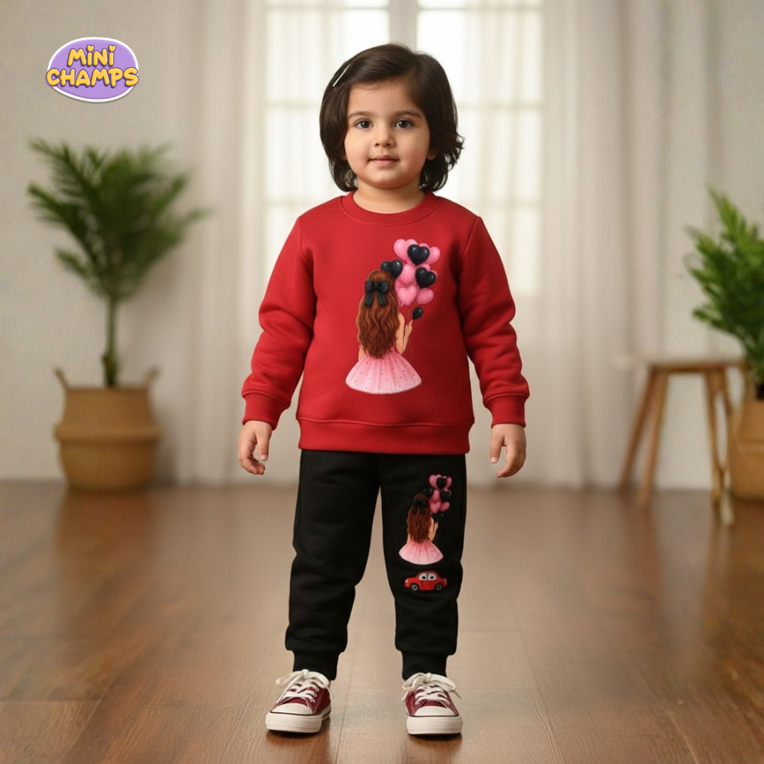 Doll Printed Sweatshirt and Trouser - Red