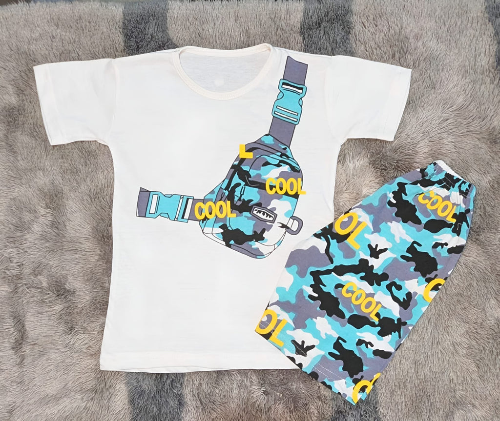 Boys Cool Bag Graphic Tee & Blue Camouflage Shorts Set