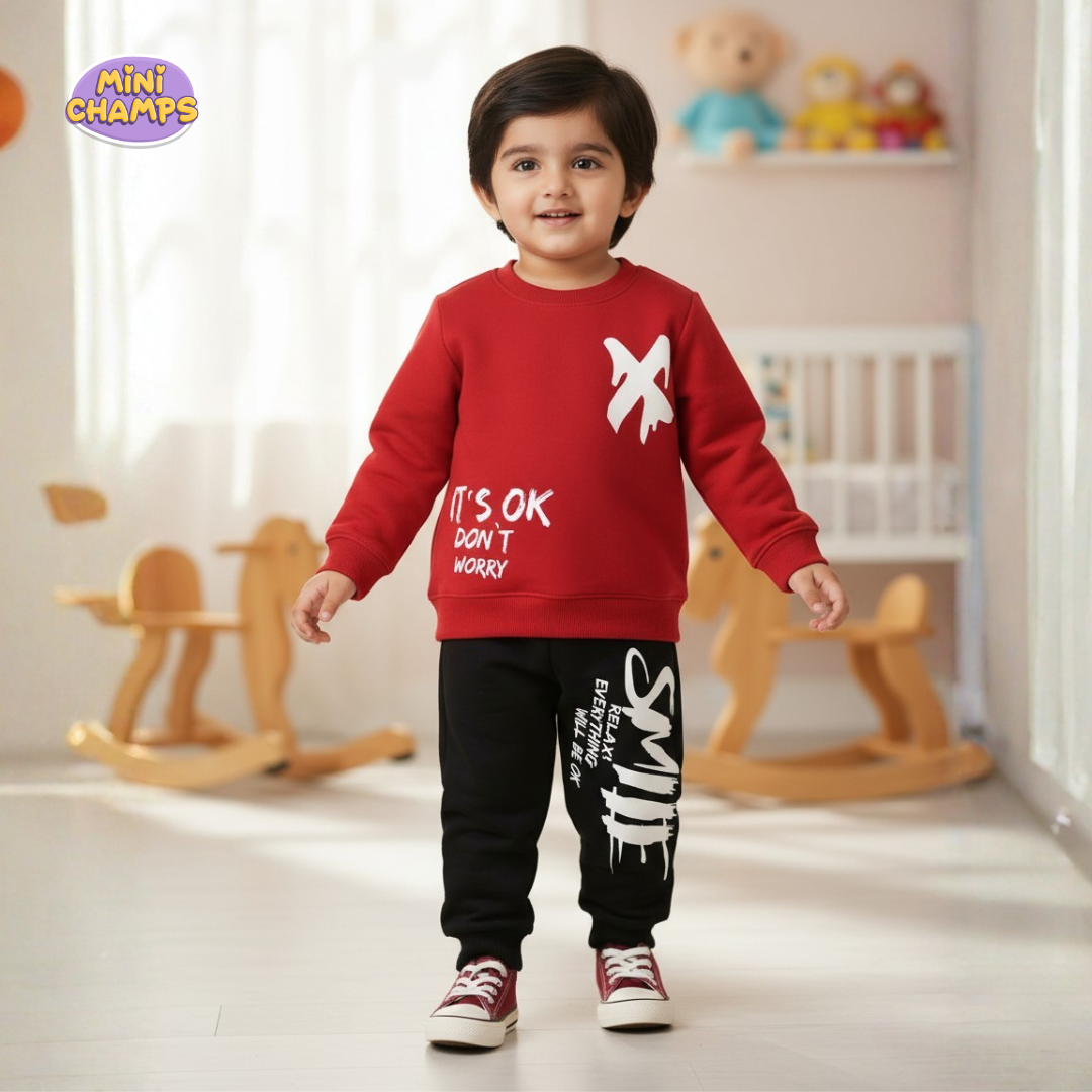 IT's OK Printed Sweatshirt and Trouser - Red