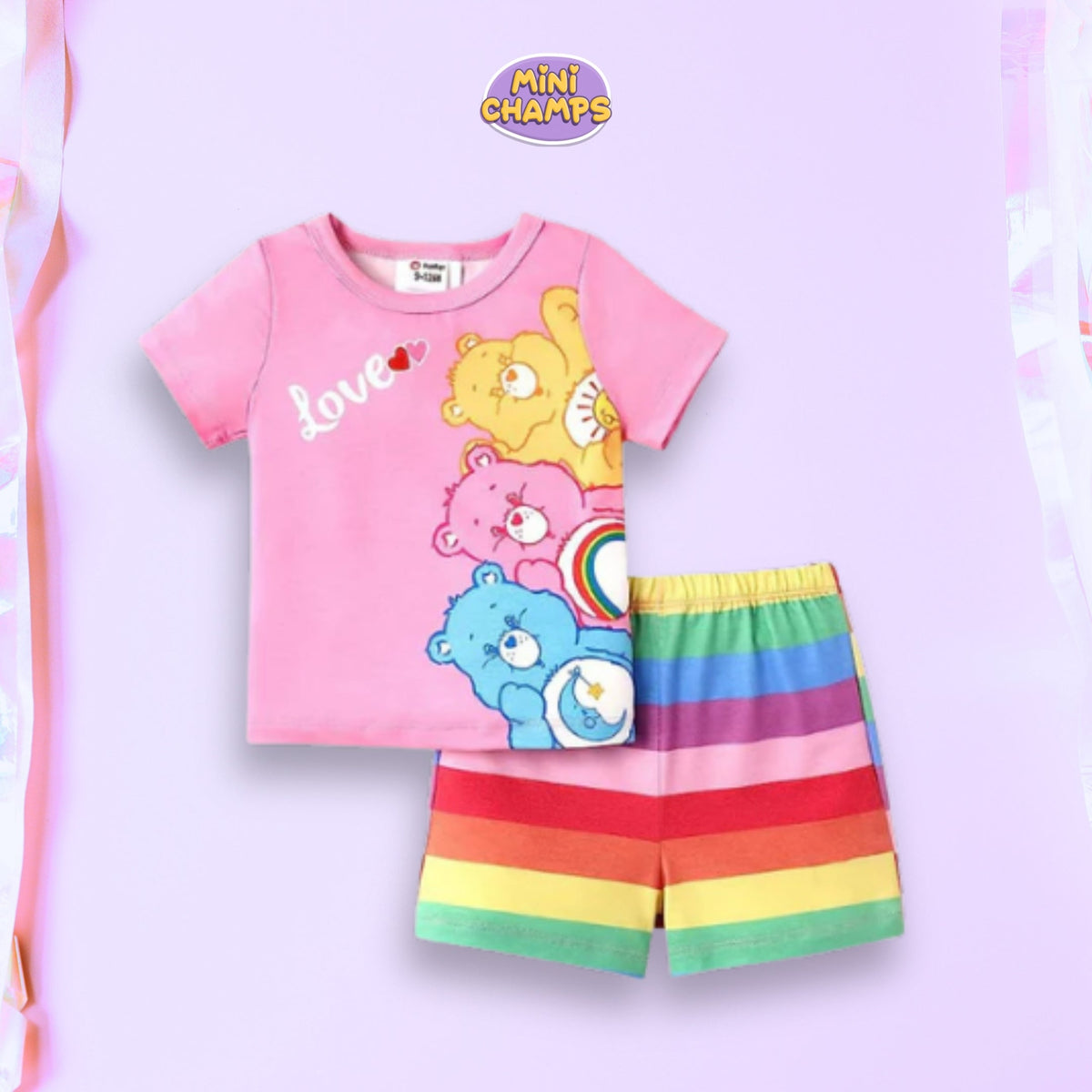 Pink Love Bear Print Short-sleeve Tee & Shorts Set