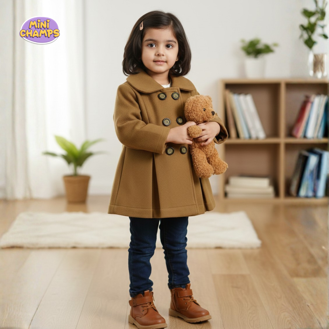 Western Style Button Kids Fleece Coat - Brown