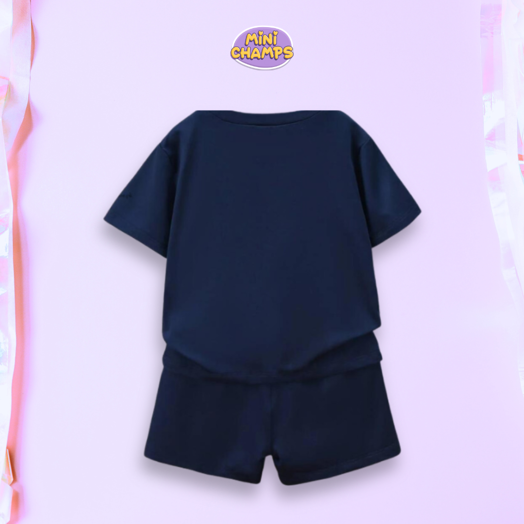 Blue Grey Panel Kids Short Sleeve Kids Wear