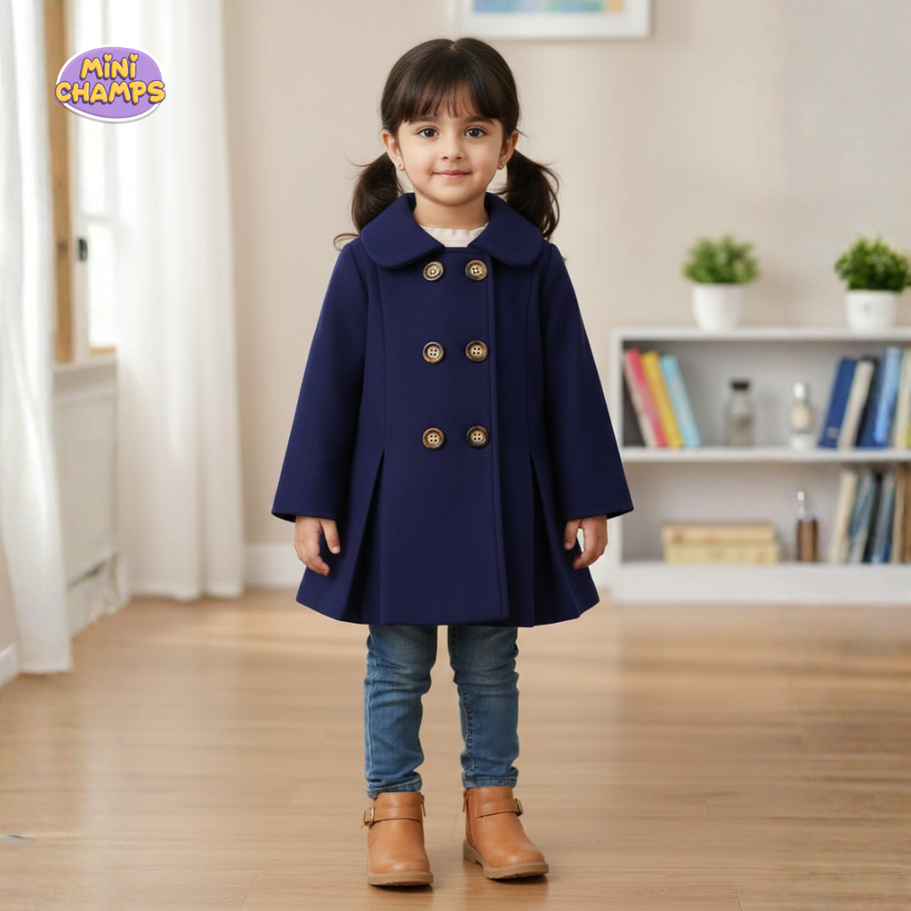 Western Style Button Kids Fleece Coat - Navy Blue