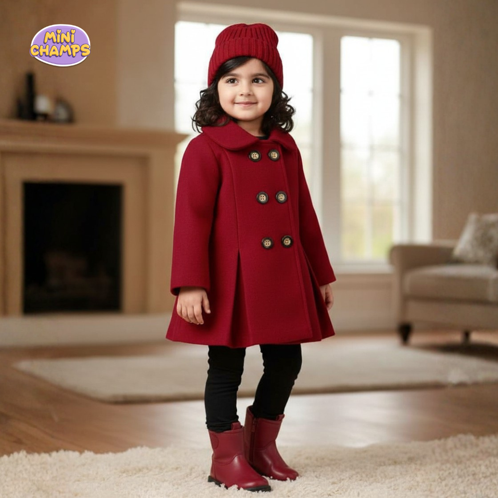 Western Style Button Kids Fleece Coat - Red
