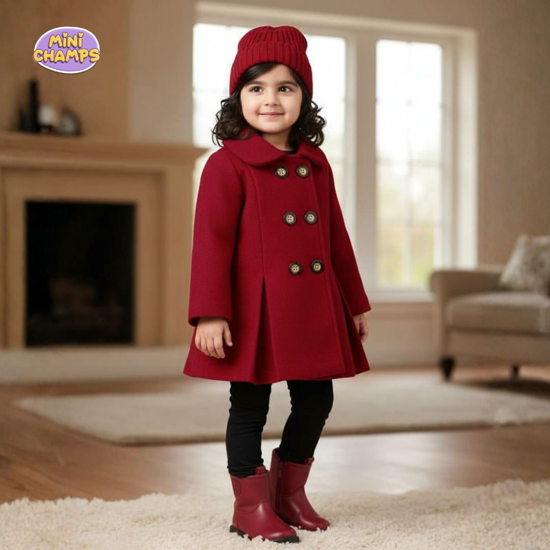 Western Style Button Kids Fleece Coat - Red
