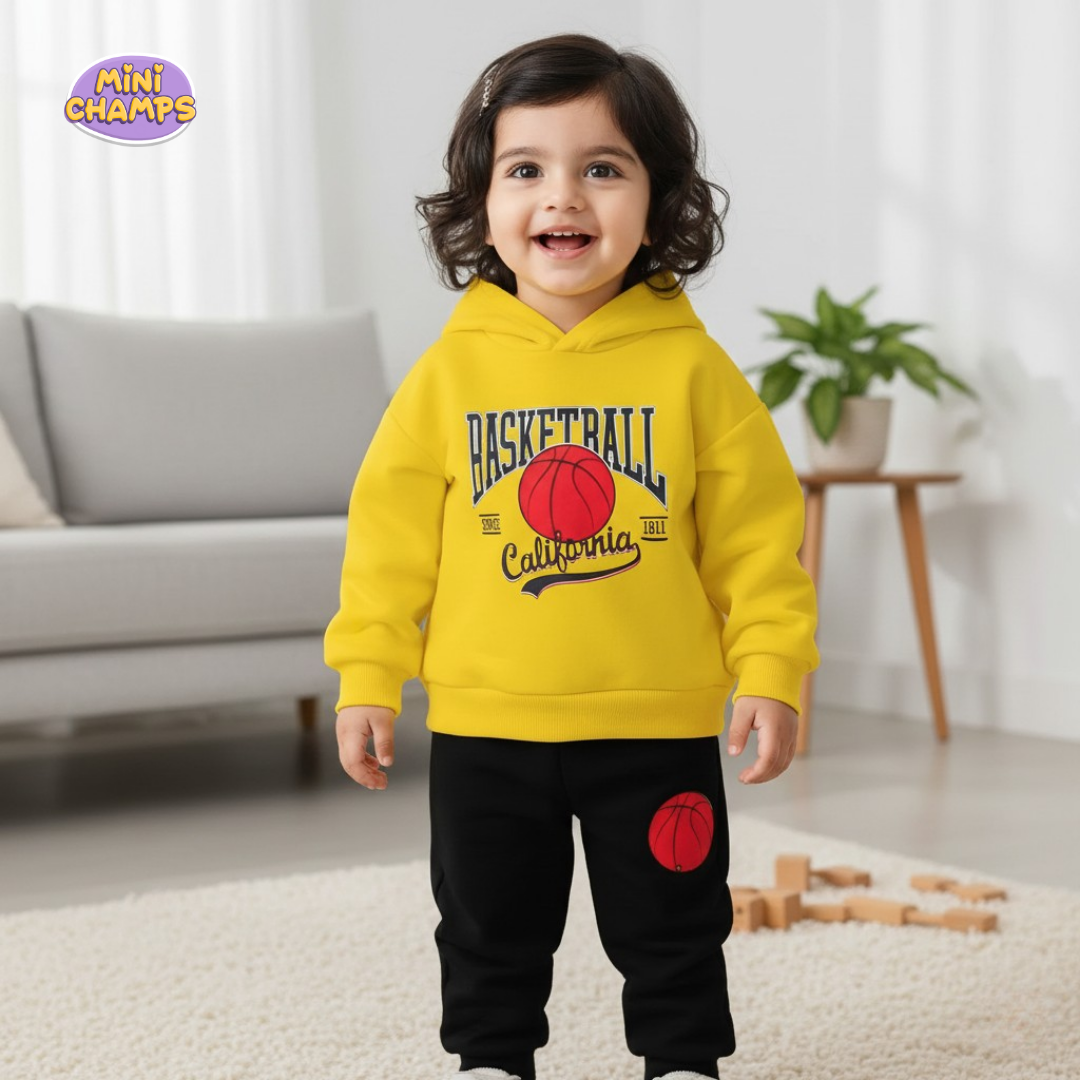 BASKETBALL Printed Sweatshirt and Trouser - Yellow