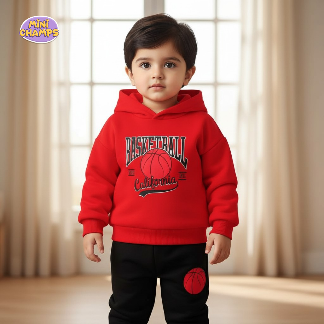BASKETBALL Printed Sweatshirt and Trouser - Red