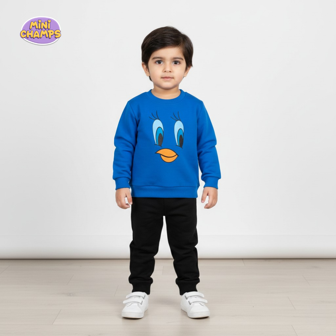 Tweety Face Printed Sweatshirt Set - Blue