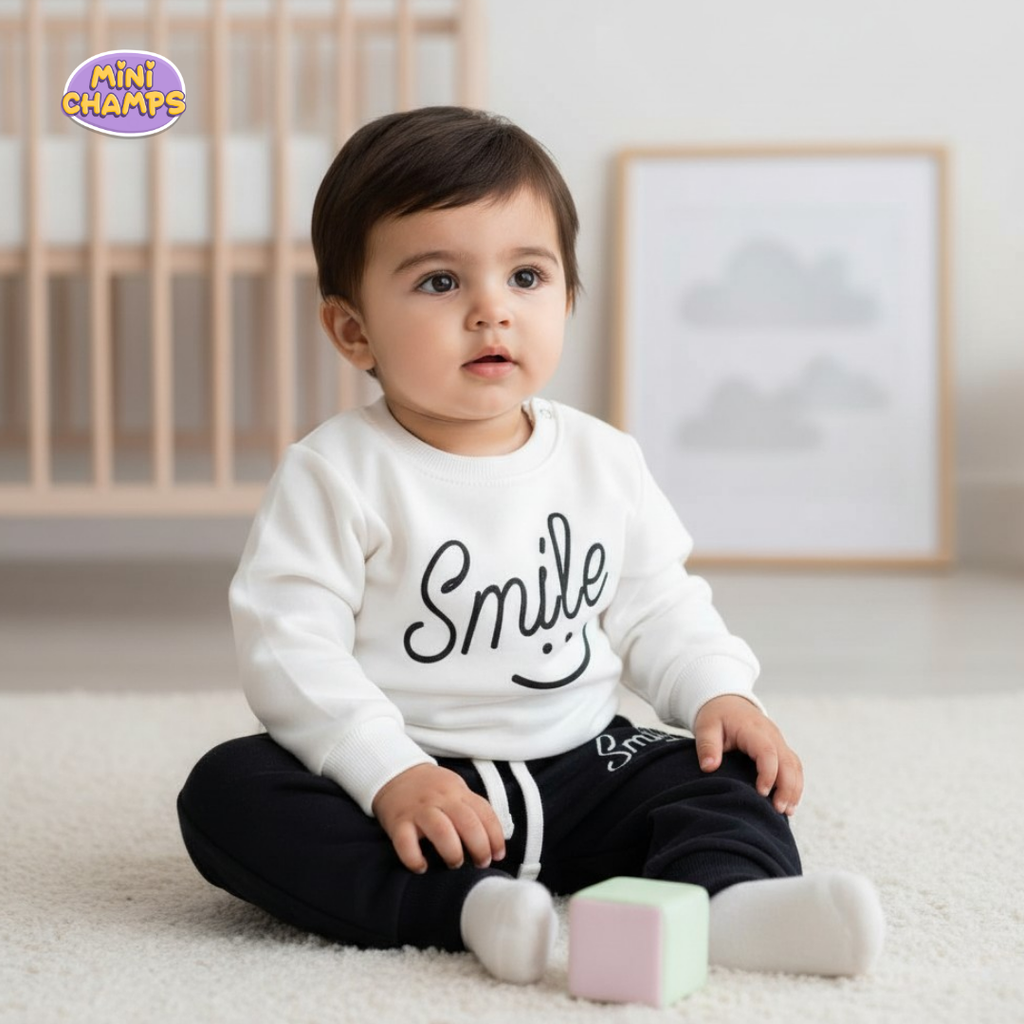 Smile Printed Sweatshirt & Trouser Set - White