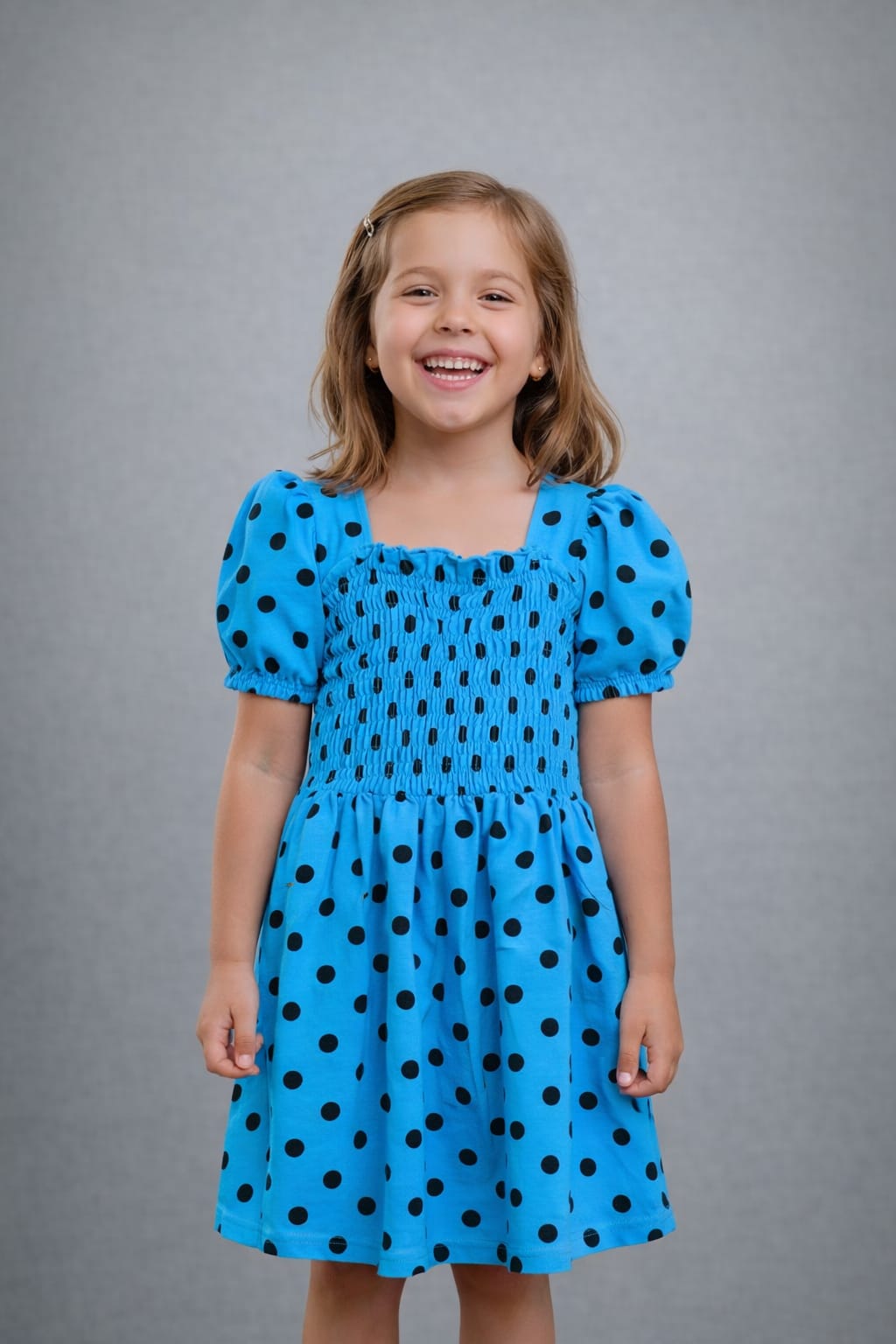 Kids Smocked Polka Dot Puff-Sleeve Dress for Girls