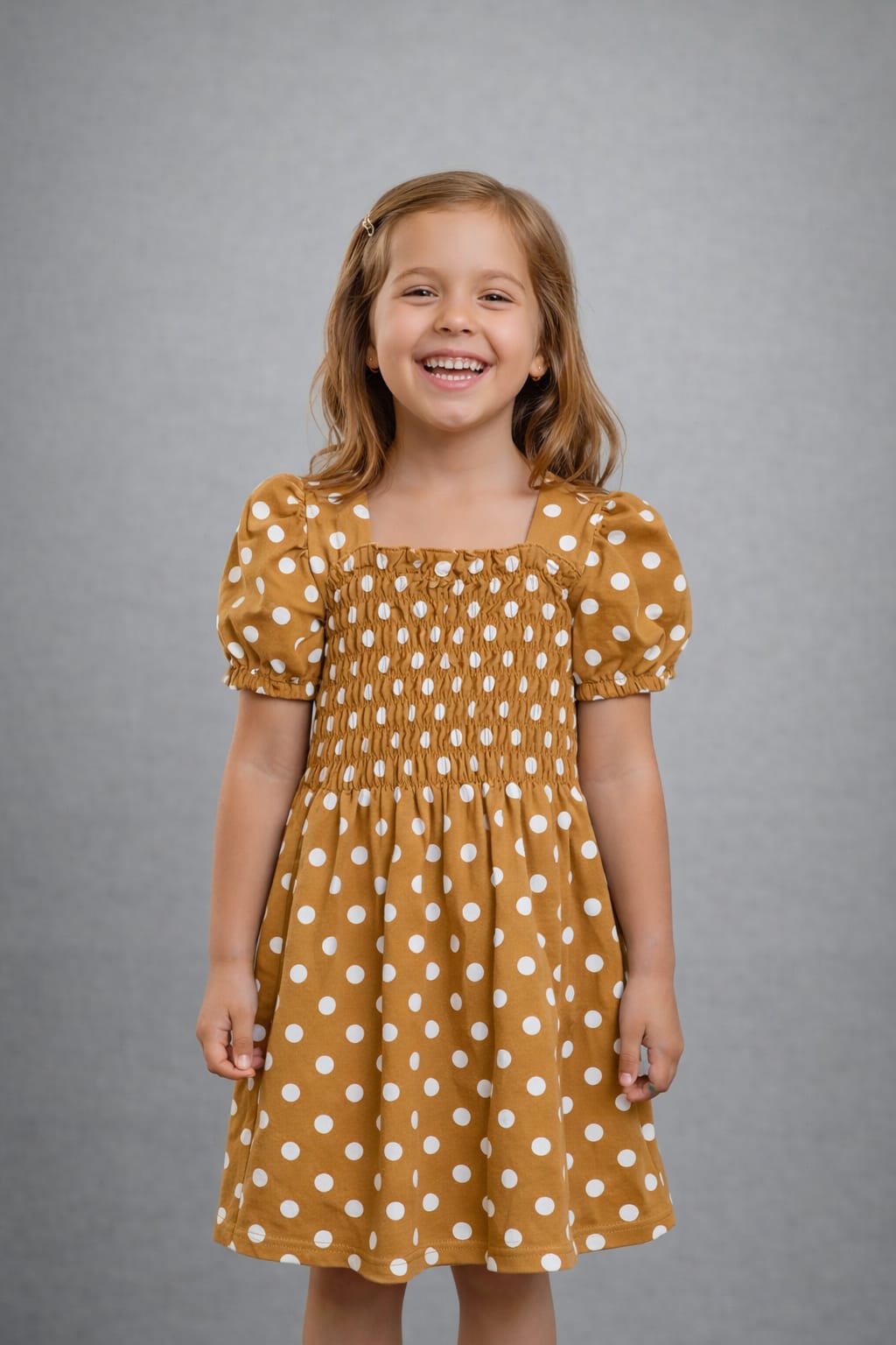 Kids Smocked Polka Dot Puff-Sleeve Dress for Girls