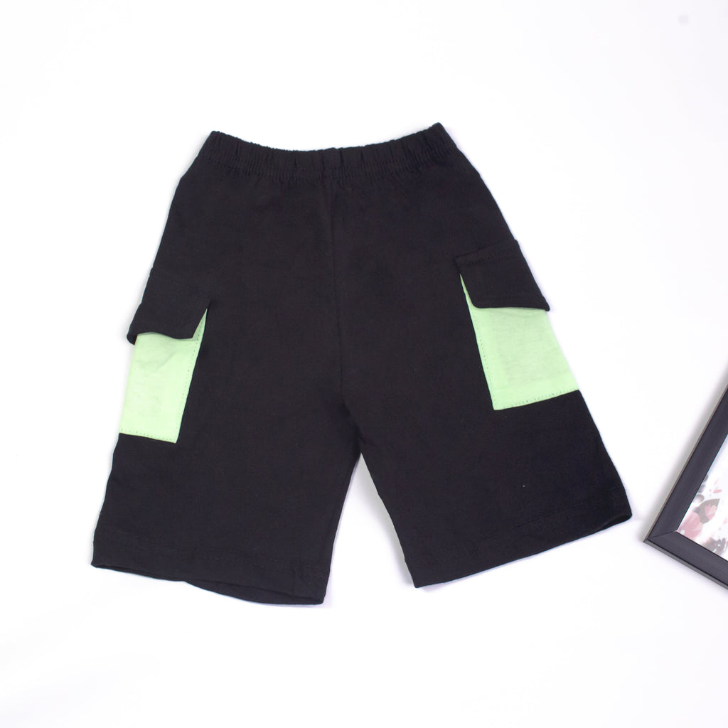 Black Light Green and White Panel T-shirt Shorts Set