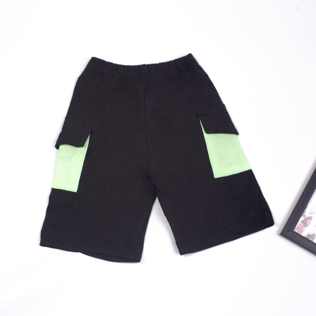 Black Light Green and White Panel T-shirt Shorts Set