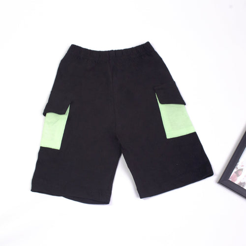 Black Light Green and White Panel T-shirt Shorts Set
