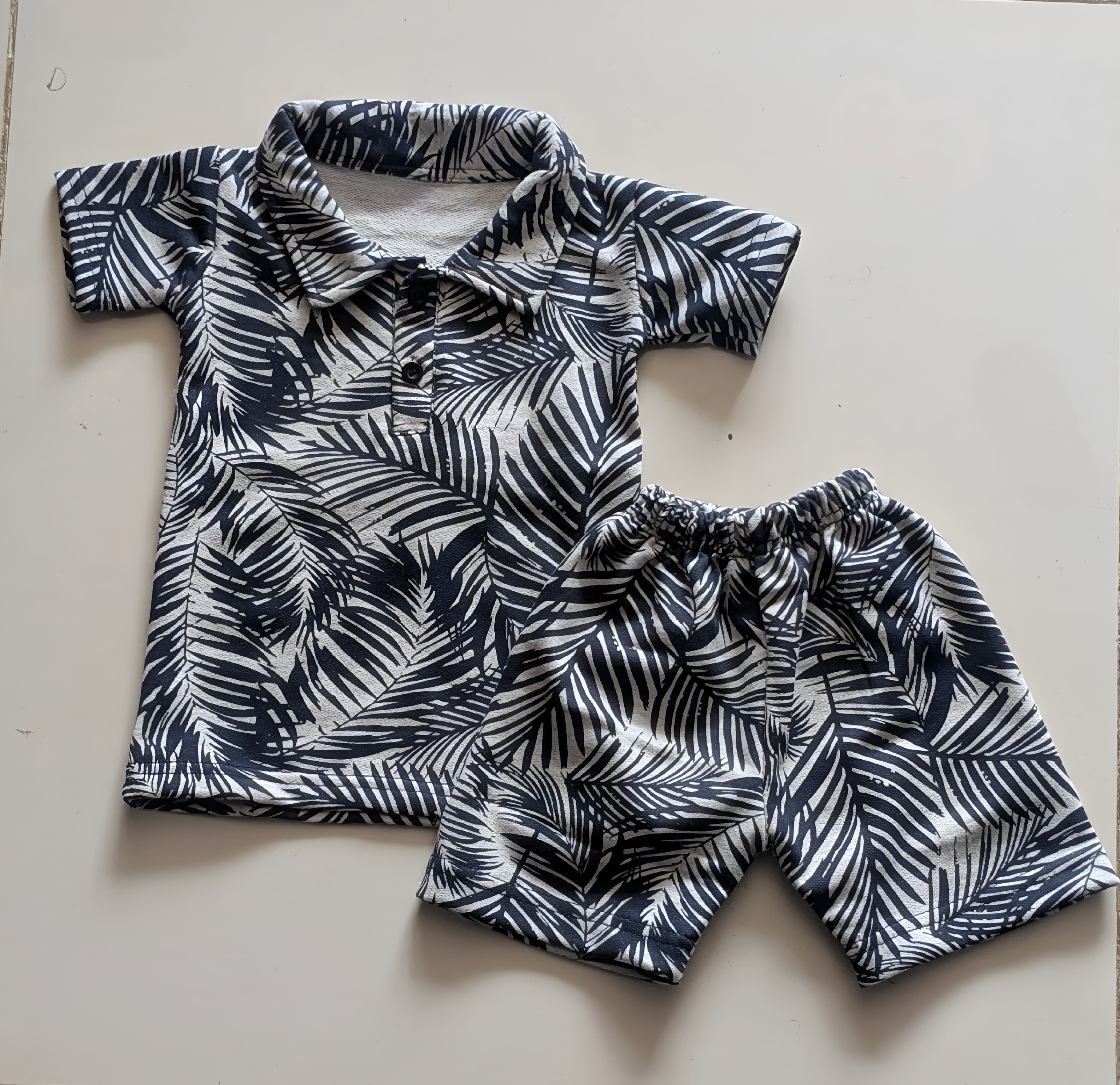Kids Tropical Palm Print Polo & Shorts Matching Set