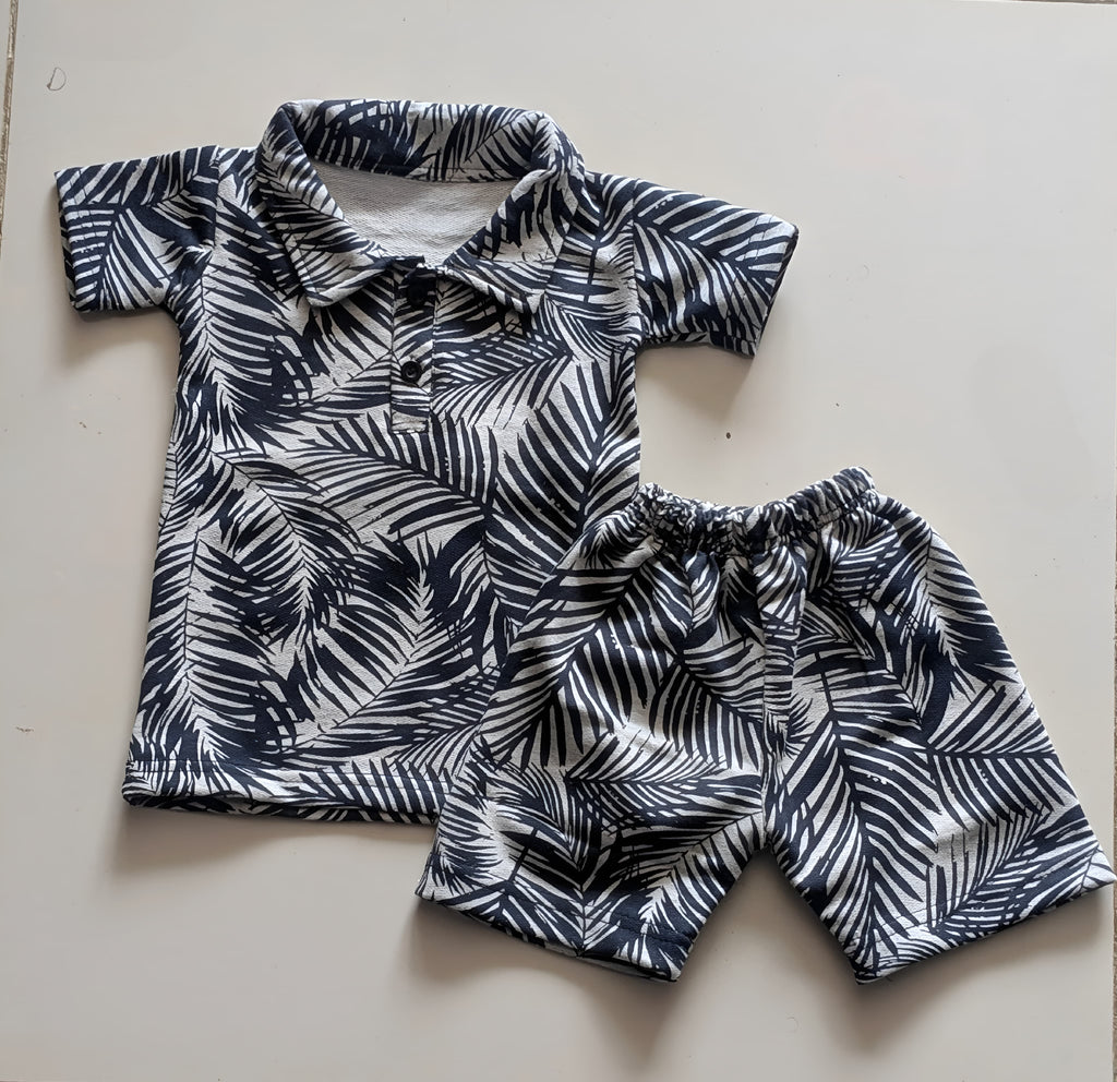 Kids Tropical Palm Print Polo & Shorts Matching Set
