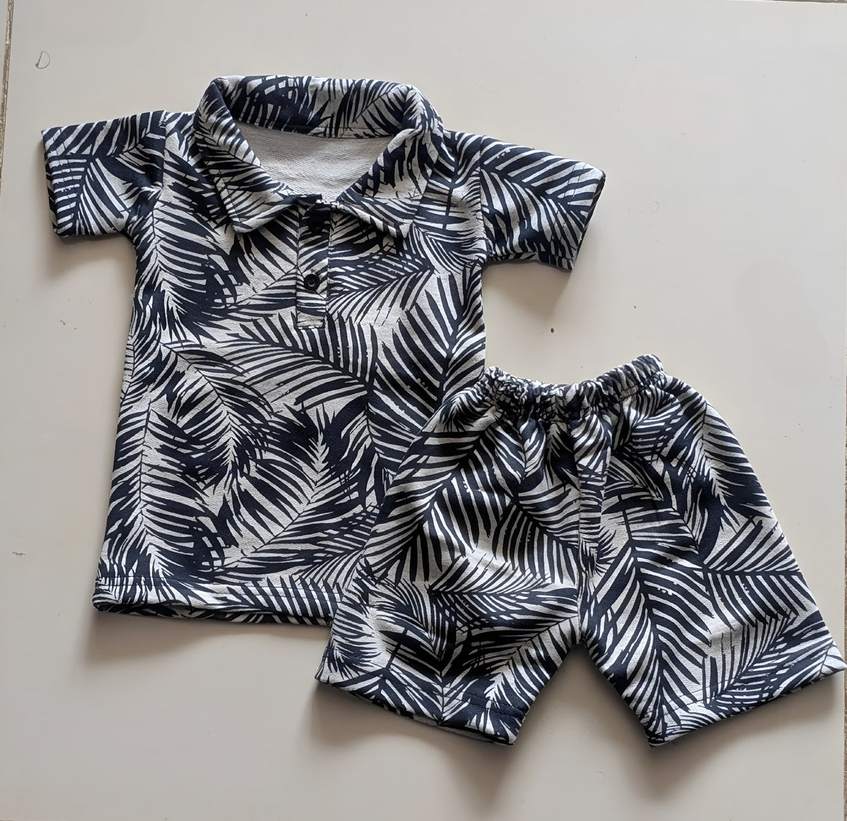Kids Tropical Palm Print Polo & Shorts Matching Set