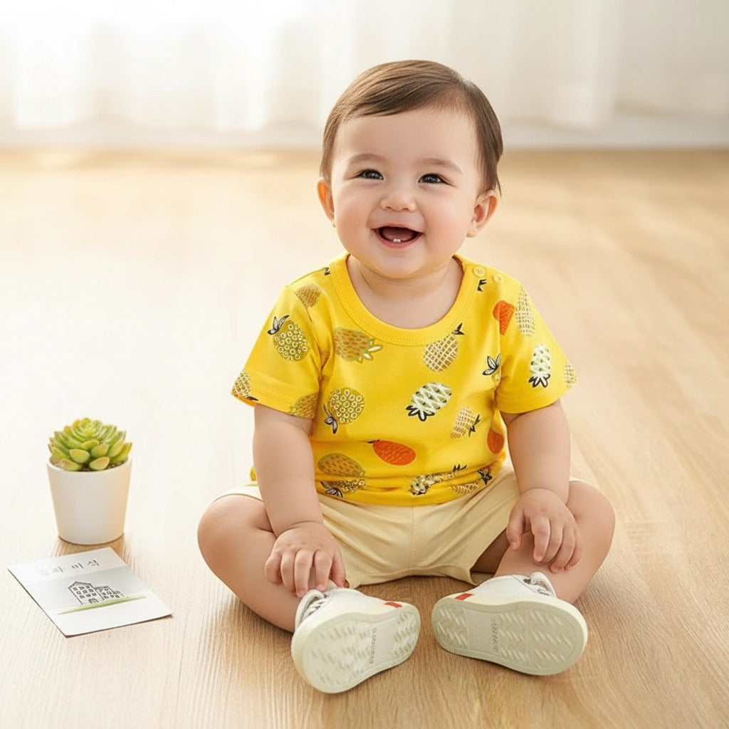 Yellow Pineapple Print Shorts Set