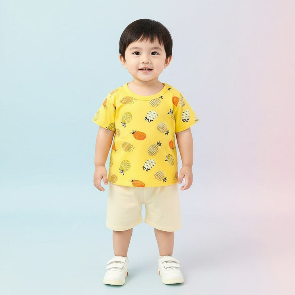 Yellow Pineapple Print Shorts Set