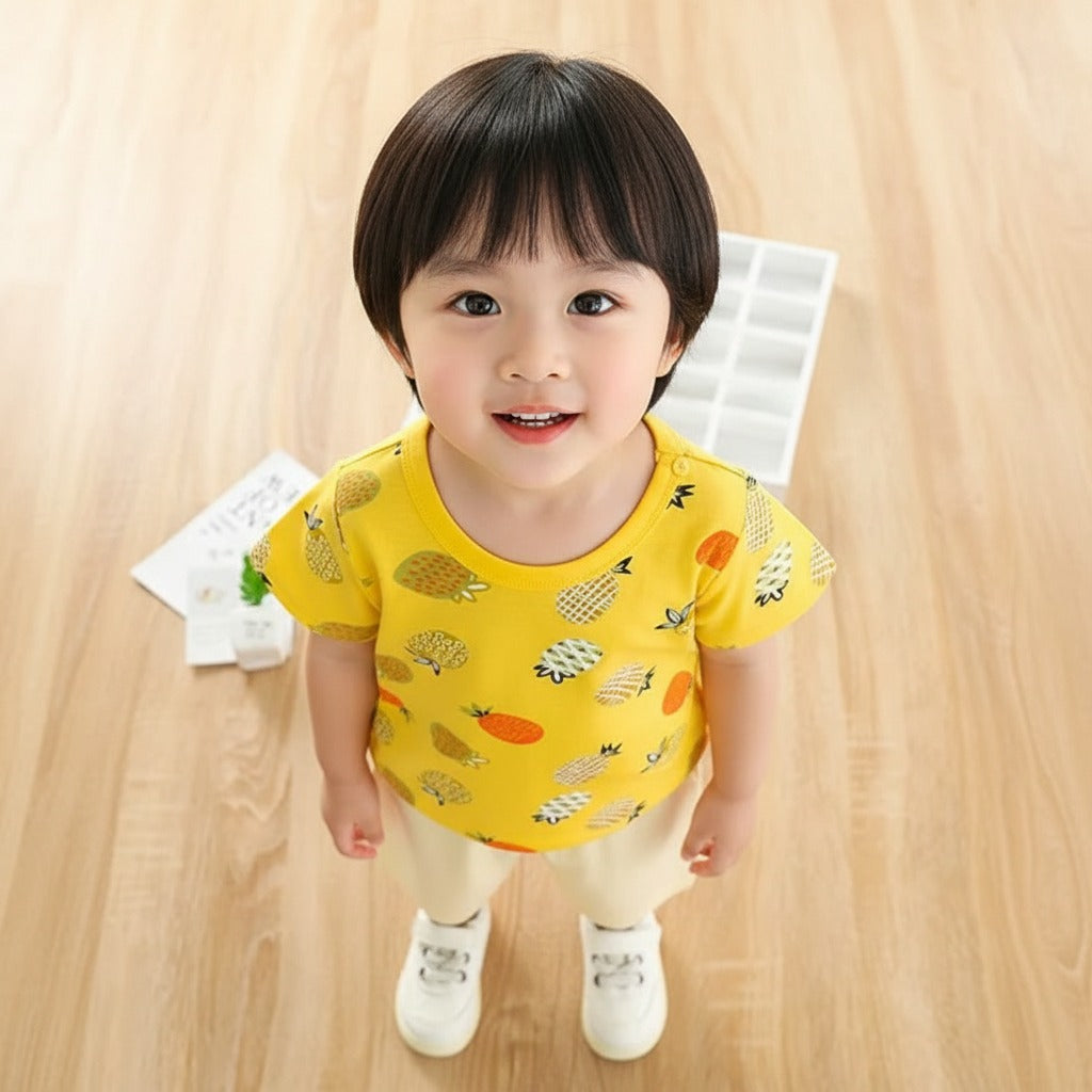 Yellow Pineapple Print Shorts Set