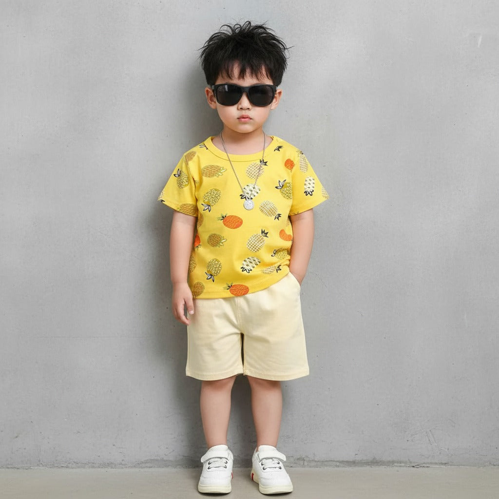 Yellow Pineapple Print Shorts Set