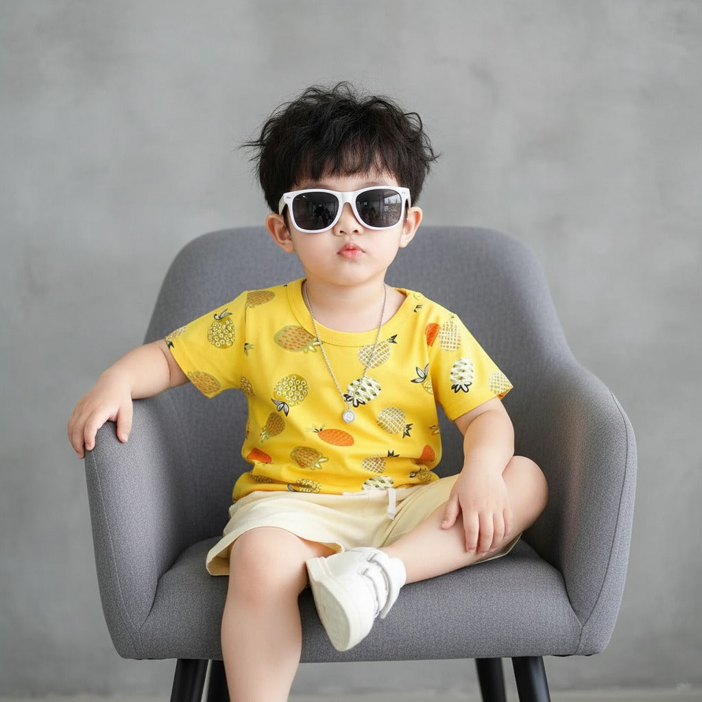 Yellow Pineapple Print Shorts Set