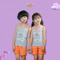 Kids Sleeveless Suit - Orange n Grey Bear