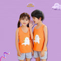 Kids Sleeveless Suit - Orange printed