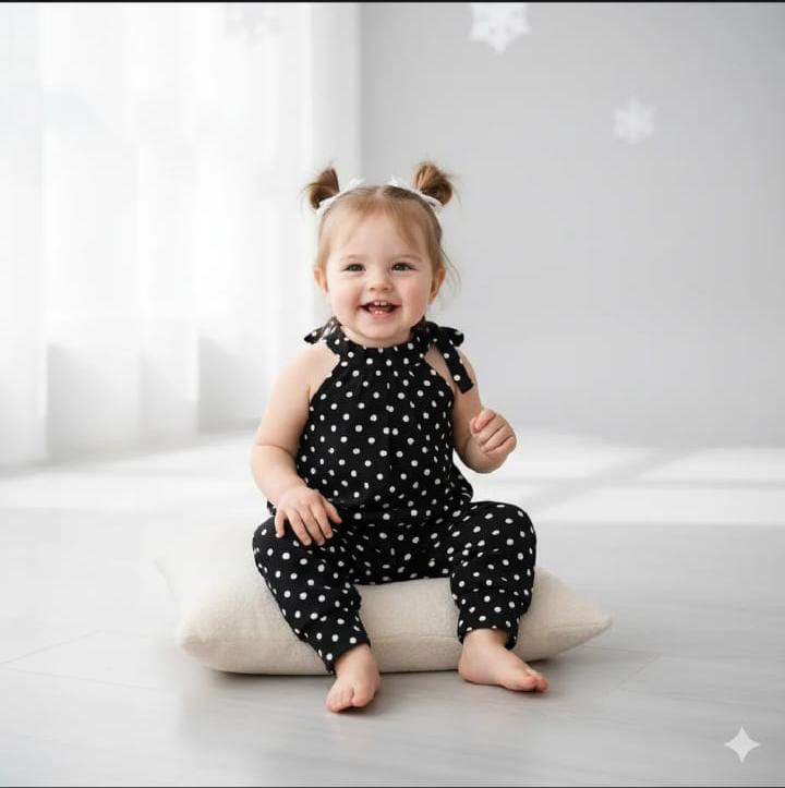 Black Polka Kids Jumpsuit