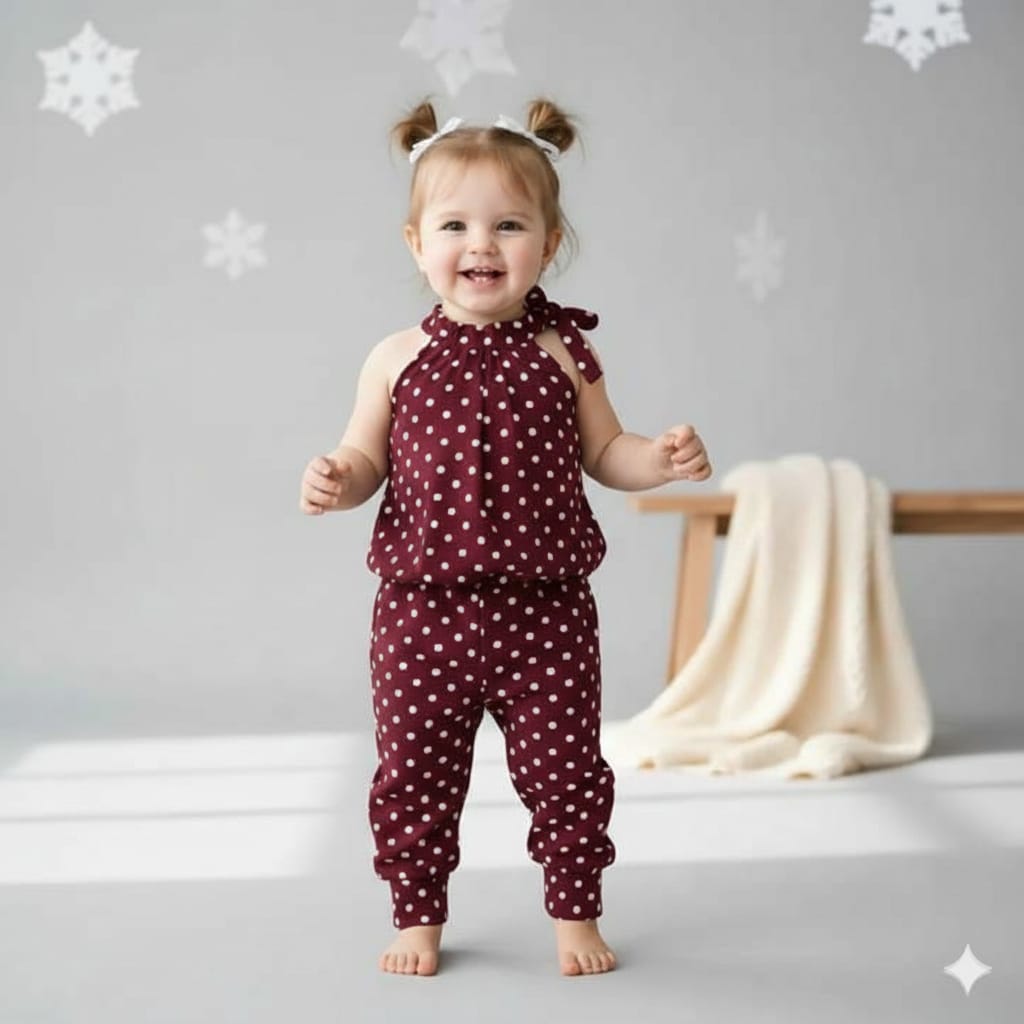 Maroon Polka Dot Toddler Jumpsuit