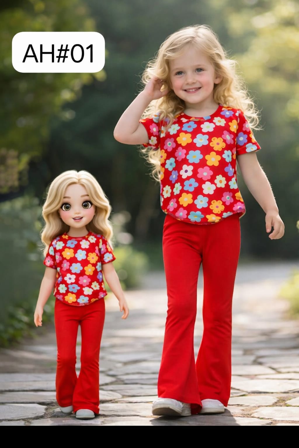Sunshine Bloom Girls 2-Piece Floral Outfit Set – Red
